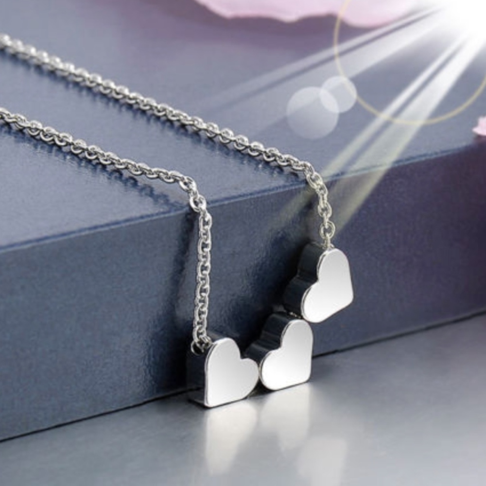 Silver three Lucky  heart necklace